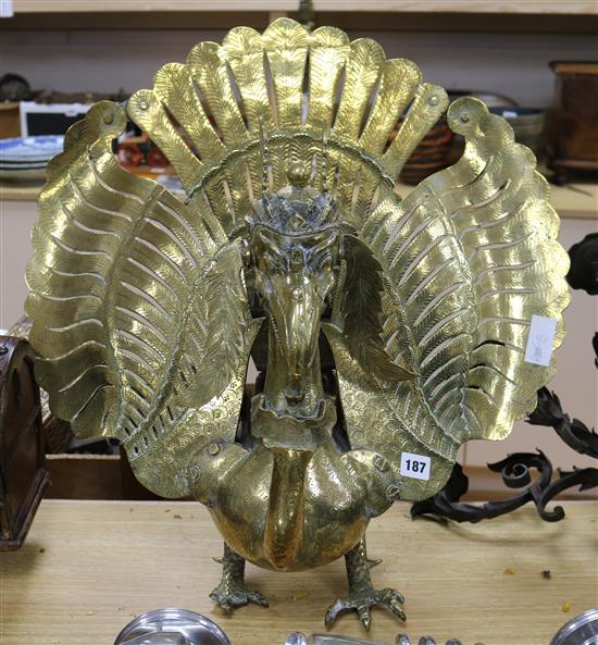 A Middle Eastern brass turkey shaped incense burner height 55cm